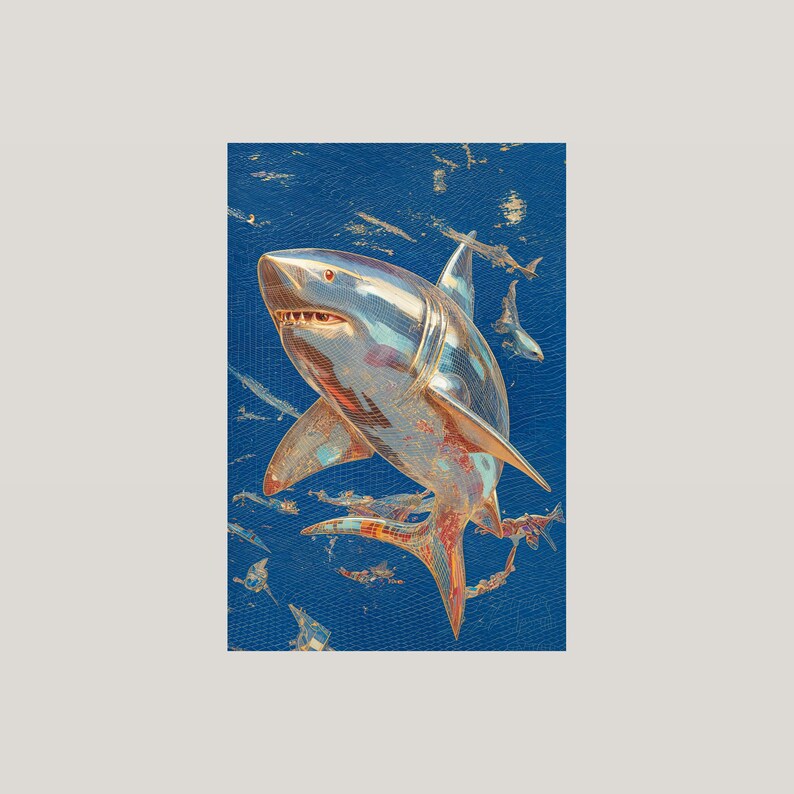 Surrealistiska konsttryck med haj, portal och maneter | Drömsk kustgalleriset (digital nedladdning) bild 4