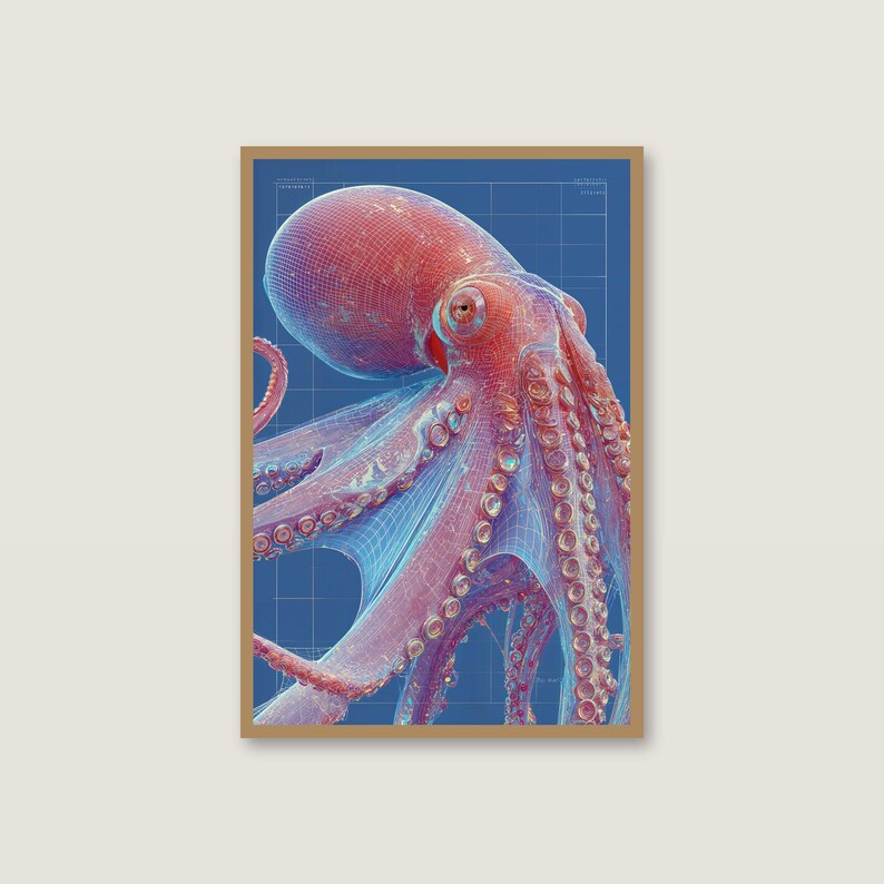Rosa bläckfiskritningskonst | Sci-fi-schematisk affisch (digital nedladdning) bild 2