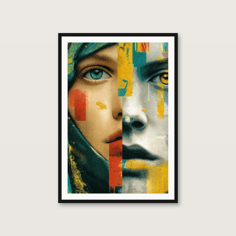 Split Face Psychedelic Art Print | Bold Maximalist Pop Poster (Digital Download) image 1