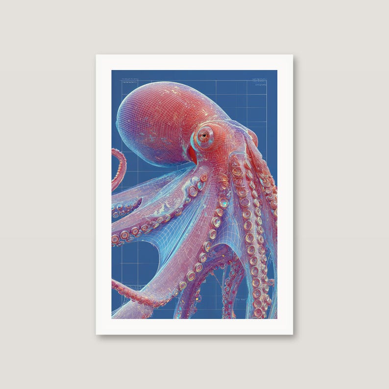 Rosa bläckfiskritningskonst | Sci-fi-schematisk affisch (digital nedladdning) bild 4