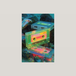 Retro Cassette Wall Art | Synthwave Neon Printable Poster (Digital Download) image 3