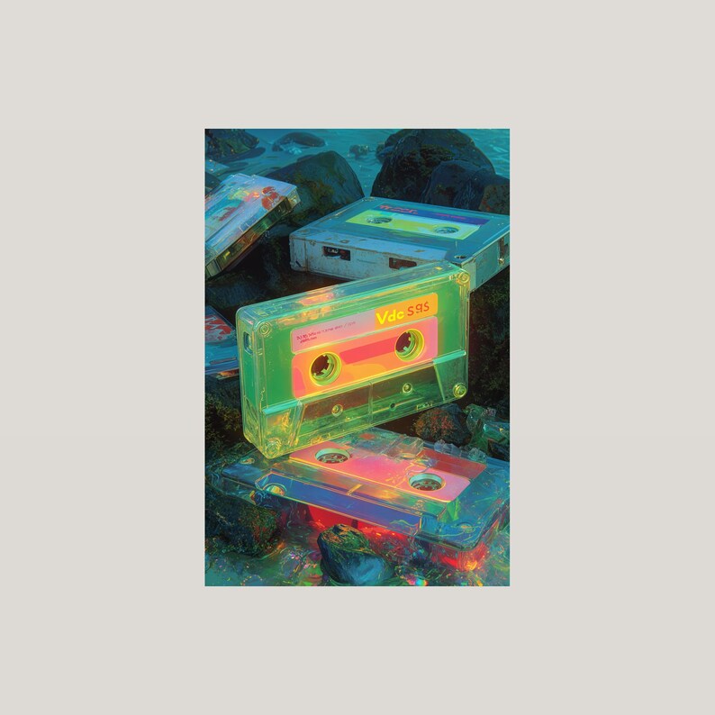 Retro Cassette Wall Art | Synthwave Neon Printable Poster (Digital Download) image 3