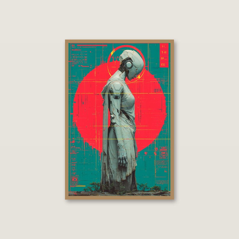 Lámina de estatua retrofuturista / Arte mural synthwave neón cyberpunk (descarga digital) imagen 2