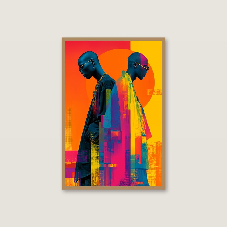 Duality Pop Art Print | Two Figures Colorblock Poster (Digital Download) image 2