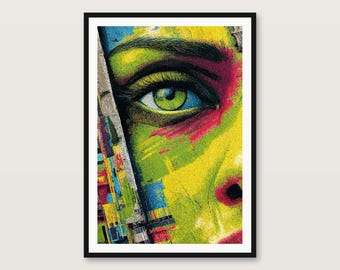 Lámina artística psicodélica Graffiti Eye / Póster pop maximalista llamativo (descarga digital)
