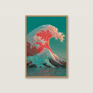 Pink Neon Wave Art Print | Japanese Ocean Poster (Digital Download) image 2