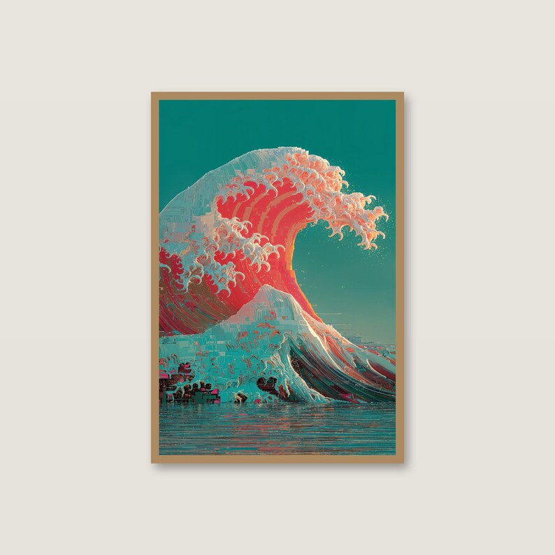 Pink Neon Wave Art Print | Japanese Ocean Poster (Digital Download) image 2