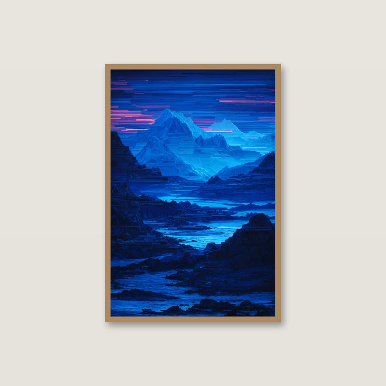 Surrealistische muurdecoratieset | Neonbos, Boho-portret, Glitch-bergen (digitale download) afbeelding 3