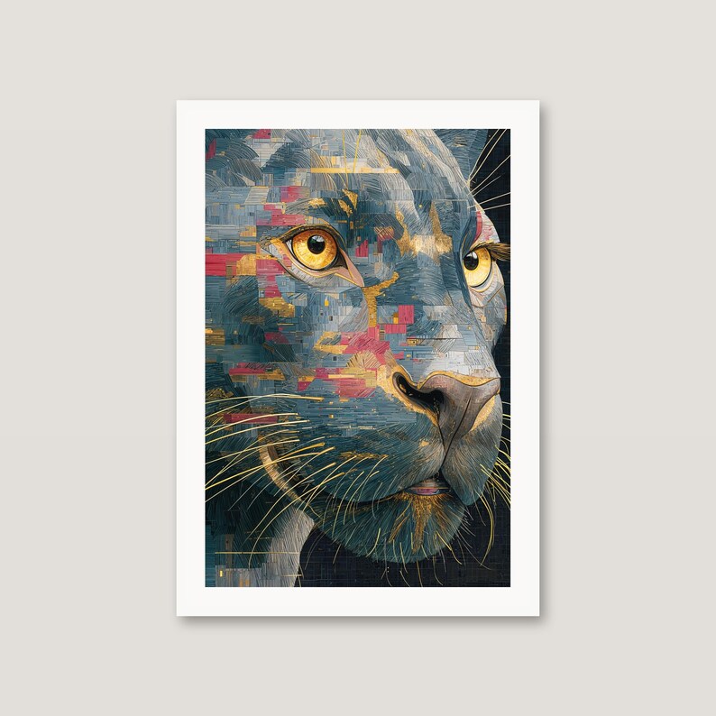 Glitch Panther Kunstdruck | Psychedelisches Großkatzen-Mosaikposter (Digitaler Download) Bild 4