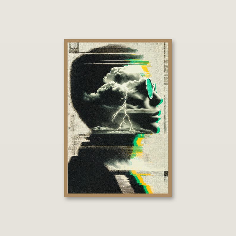 Surreal Storm Head Print | Glitch Collage Lightning Poster (Digital Download) image 2