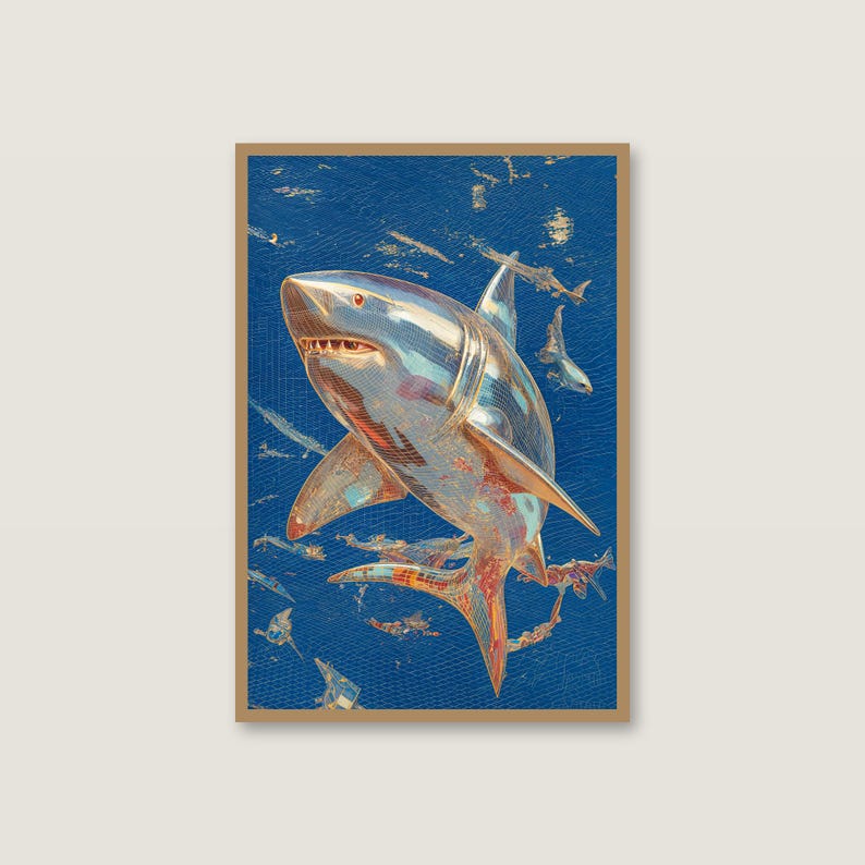 Surrealistiska konsttryck med haj, portal och maneter | Drömsk kustgalleriset (digital nedladdning) bild 3