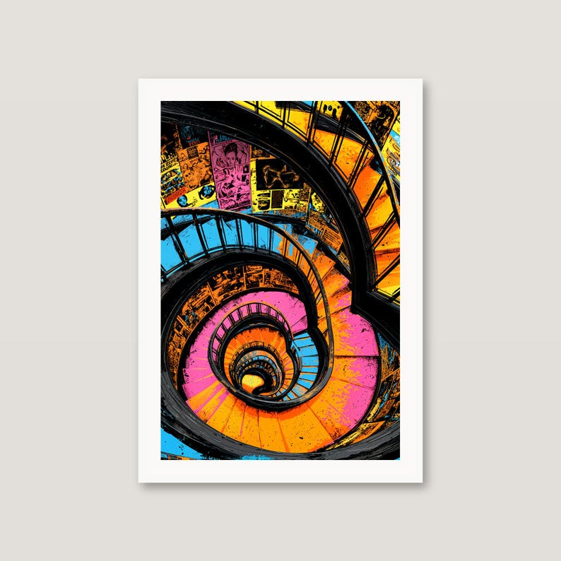 Spiraltrappkonst | Regnbågskaleidoskop, psykedelisk arkitekturtryck (digital nedladdning) bild 4