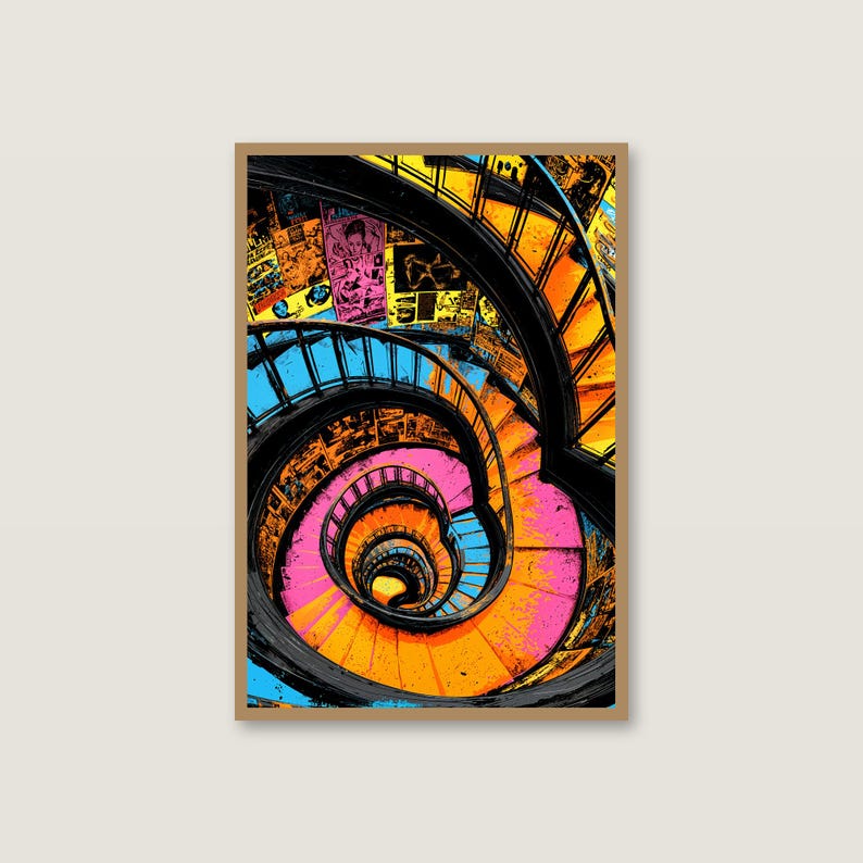Spiraltrappkonst | Regnbågskaleidoskop, psykedelisk arkitekturtryck (digital nedladdning) bild 2