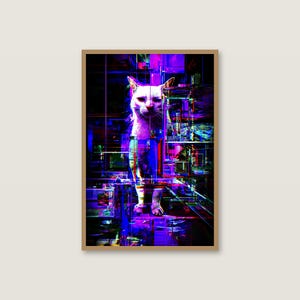 グリッチキャットのウォールアート｜サイバーパンクネオンポスター｜ゲーミングルームの装飾（デジタルダウンロード） 画像 2