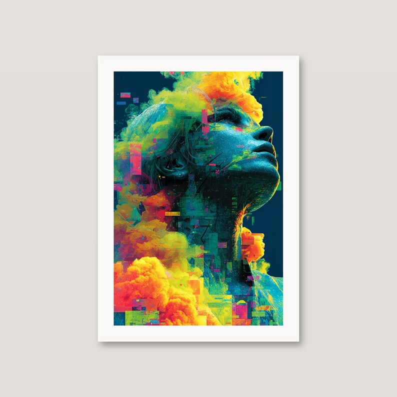 Psychedelic Woman Portrait Print | Colorful Smoke Wall Art (Digital Download) image 4