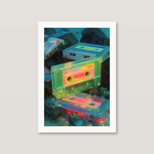 Retro Cassette Wall Art | Synthwave Neon Printable Poster (Digital Download) image 4