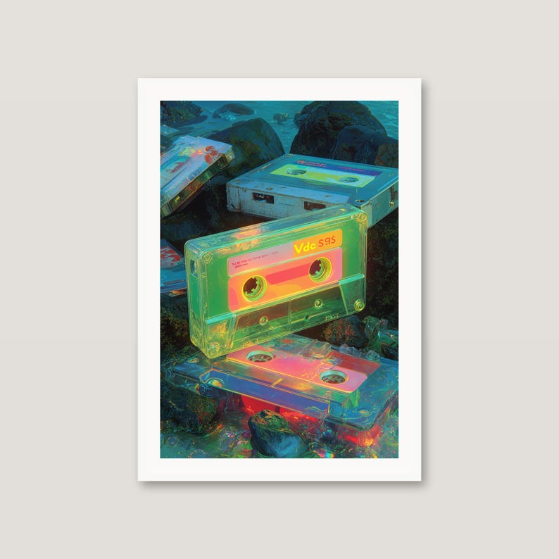 Retro Cassette Wall Art | Synthwave Neon Printable Poster (Digital Download) image 4