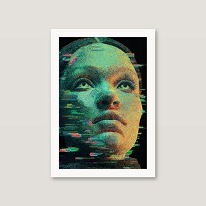 Glitch Portrait Print | Teal Mosaic Woman, Cyberpunk Pixel Art (Digital Download) image 4