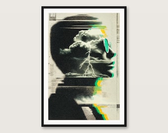 Surrealer Sturmkopf-Druck | Glitch-Collage-Blitzposter (Digitaler Download)