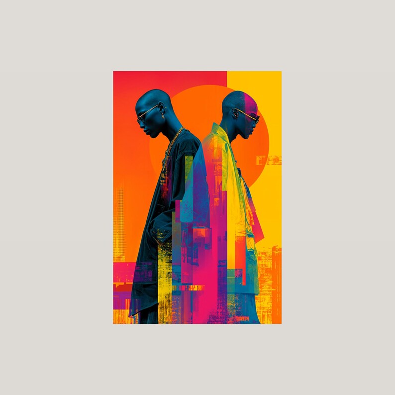 Duality Pop Art Print | Two Figures Colorblock Poster (Digital Download) image 3
