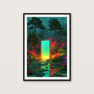 Surrealistische muurdecoratieset | Neonbos, Boho-portret, Glitch-bergen (digitale download) afbeelding 6