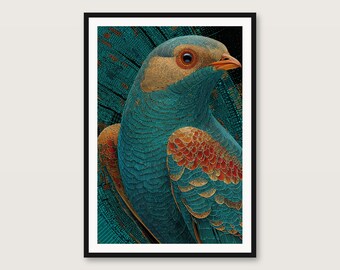Ornate Bird Psychedelic Art Print | Bold Colorful Maximalist Poster (Digital Download)