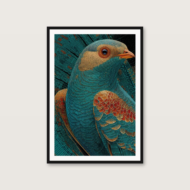 Impression d'art psychédélique ornée d'oiseau | Affiche maximaliste colorée et audacieuse (téléchargement numérique) image 1