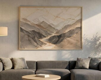 Neutral Mountain Canvas, Beige Abstract Landscape, Earth Tone Wall Art, Minimalist Nature Poster, Modern Decor