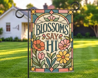 Stained Glass Floral Garden Flag, Spring Flower Yard Decor, Colorful Botanical Outdoor Flag, Cottage Garden Decor