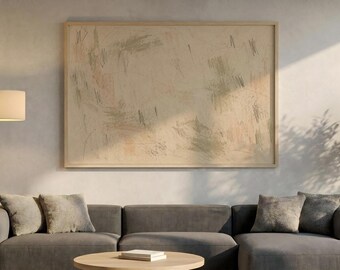 Neutral Abstract Canvas, Beige Minimalist Wall Art, Soft Scribble Decor, Modern Organic Poster, Textured Living Room Print