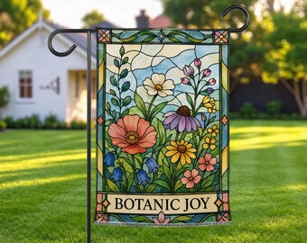 Stained Glass Wildflower Garden Flag, Floral Yard Decor, Botanical Outdoor Flag, Spring Summer Porch Decor
