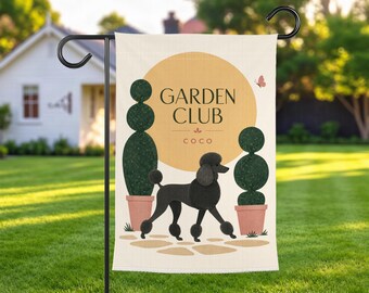 Poodle Garden Flag, Retro Topiary Yard Decor, Dog Lover Outdoor Flag, Botanical Pet Decor, Poodle Mom Gift