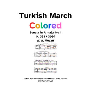 Turkish March - Mozart | Color-Coded Piano Sheet Music + Audio (Digital Download)