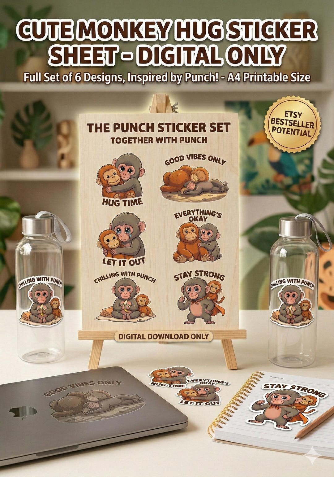 Punch Best Friends Digital Sticker Sheet - A4 Printable Kawaii Animal ...