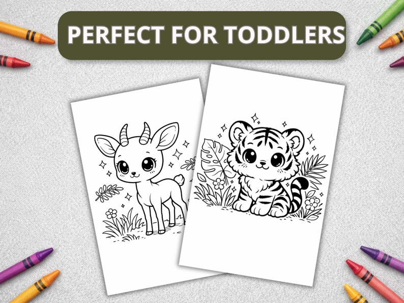 Safari Animals Kawaii Coloring Book, 20 Printable Pages (PDF Download ...