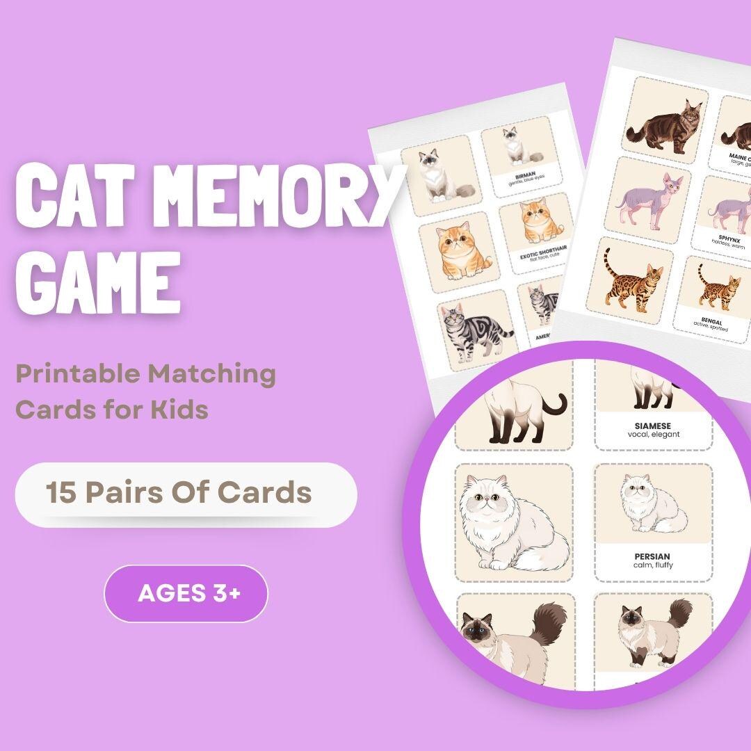 Cat Breeds Memory Game | Printable Matching Cards for Kids (PDF) - Etsy UK