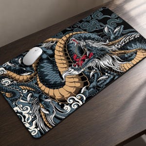 Dragon Gaming Musmatta | Förlängd skrivbordsmatta tangentbordsmatta | Fantasivarelsekonst fem illustrerade stilar