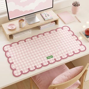 Waterproof Gingham Desk Pad | Scalloped Edge Office Protector, Gaming Mouse Mat