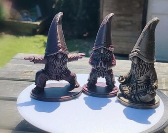 Meditating Gnome Figurine Set, Martial Arts Gnome Trio, 3D Printed Zen Desk Decor