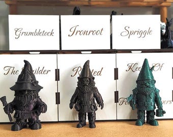 Fantasy Gnome Figurine Set, Handmade 3D Printed Woodland Gnomes, D&D Gift