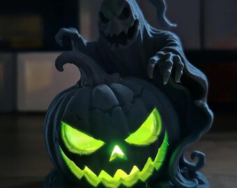 3D Printed Halloween Pumpkin and Ghost, Glowing Jack O Lantern Sculpture for Spooky Autumn
