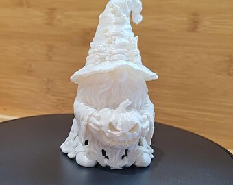 3D Printed Wizard Pumpkin Figurine, Spooky Halloween with Tapered Wizard Hat, Unique Sculpture