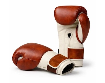 Handmade Full-Grain Leather Boxing Gloves Pair | Suede Leather Strap Premium