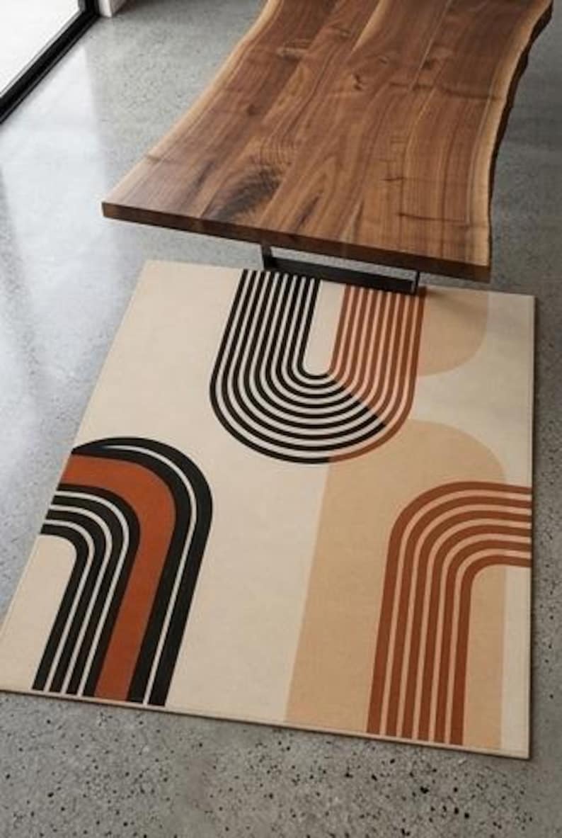 Hand Tufted Wool Rug, Mid Century Modern Abstract Geometric, Black Rust ...