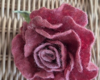 Felted Wool Rose Hair Tie, Handmade Floral Hair Accessory, Orange Flower Elastic Scrunchie