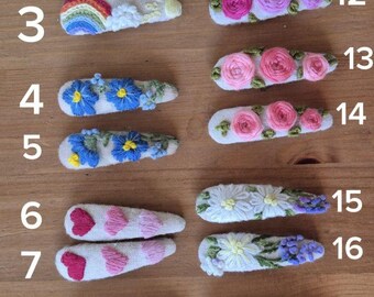 Hand Embroidered Floral Hair Clips, Handmade Barrettes, Flower Pins, Accessories, Linen Clips