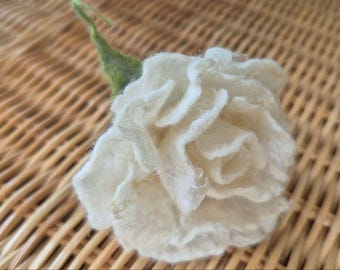 White Wool Felt Rose Brooch, Handmade Botanical Flower Pin, Romantic Accessory