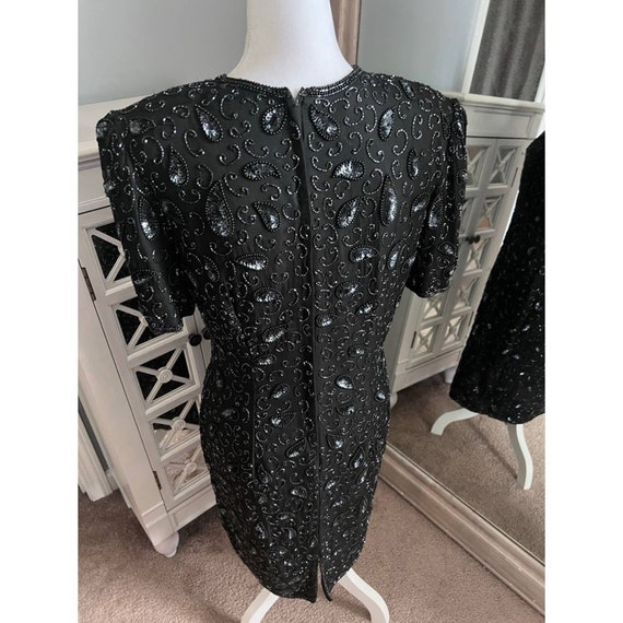 Vintage Stenay Black Beaded Sequin Silk Gown Size… - image 3