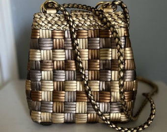 Vintage Woven Metallic Leather Bucket Bag GEM