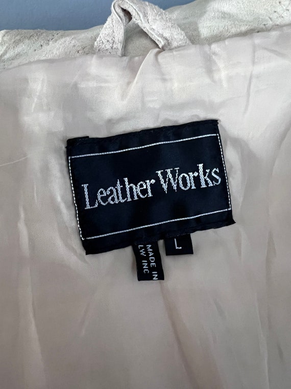 Vintage 90s Leather Patchwork Suede Jacket Cream … - image 7